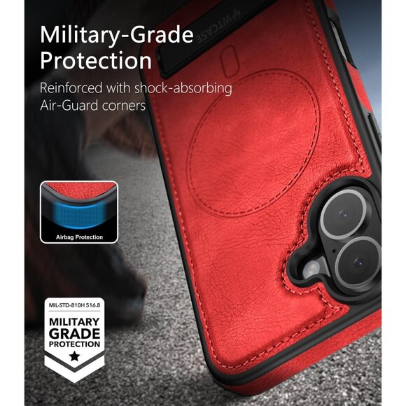 Red Iphone 17 Pro Max Invisible Stand Protective Slim Kickstand Leather Case - Picture 6 of 7